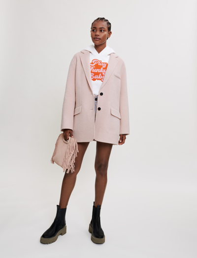 Maje Galka Double Sided Coat In Pale Pink