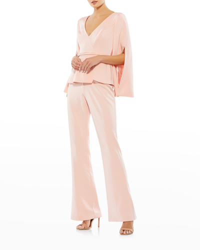 Ieena For Mac Duggal Long Sleeve Flare Leg Jumpsuit In Pink