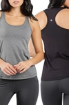 90 Degree By Reflex 2-pack Racerback Tank Tops In Heather Charcoal/ Black