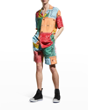 Marcelo Burlon County Of Milan Men's Color Block Bandana-print Nylon Shorts In Red Yellow