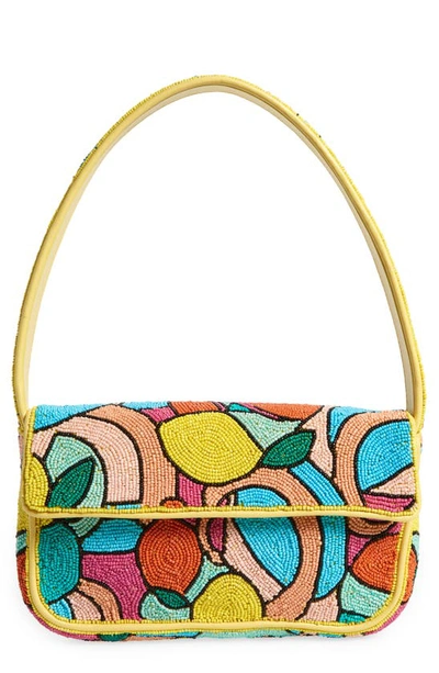 Staud Tommy Leather-trimmed Beaded Satin Shoulder Bag In Multi-colored