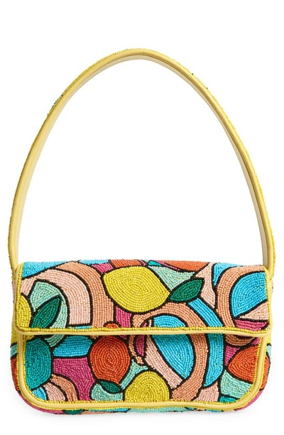 Staud Tommy Leather-trimmed Beaded Satin Shoulder Bag In Yellow