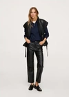 Mango Pantalon Droit Similicuir In Black