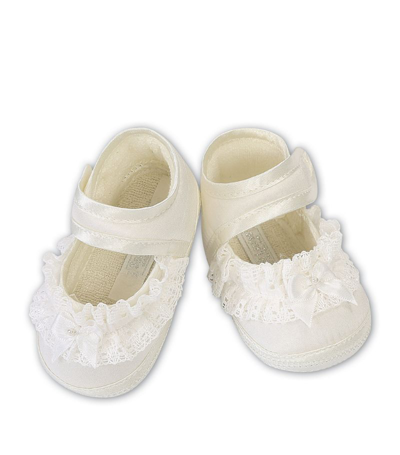 Sarah Louise Babies' Silk Lace-trim Pre-walker Shoes In Ivory