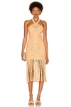 Simkhai Alisa Yarn Cutout Embroidered Fringe Midi Dress In Rattan