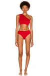 Bottega Veneta Crinkled Fabric One Shoulder Bikini In Scarlet