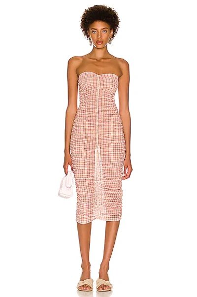 Miaou Renzo Checked Stretch-recycled Polyester Midi Dress In Pink