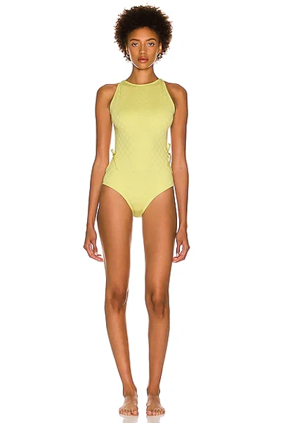 Bottega Veneta Checked Seersucker Swimsuit In Seagrass