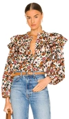 SOMETHING NAVY FLORAL RUFFLE BLOUSE
