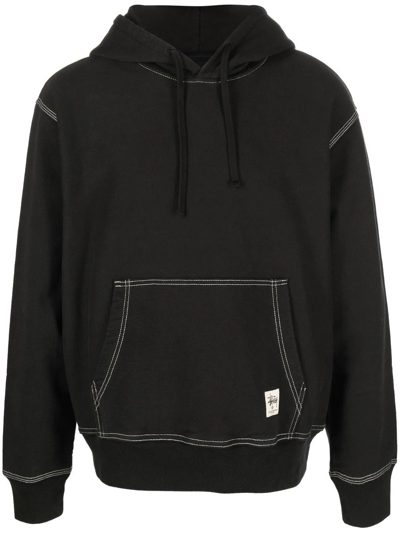 STUSSY CONTRAST-STITCH COTTON HOODIE