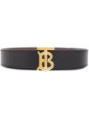 Burberry Black / Malt Brown Ladies Tb Buckle Reversible Leather Belt, Size Small In Black