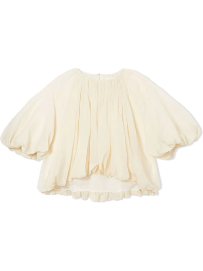 Khaite Alma Puff-sleeve Blouse In Nude