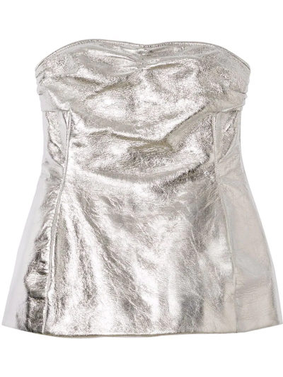 Khaite Blanche Cracked Leather Top In Silver