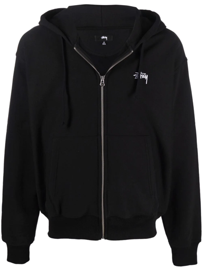 Stussy Embroidered-logo Zip-up Hoodie In Black