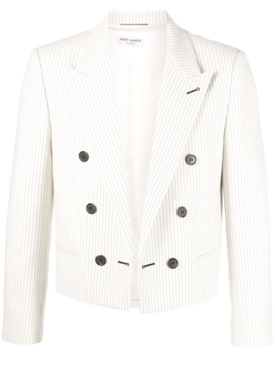 Saint Laurent Double-breasted Button Blazer In Weiss