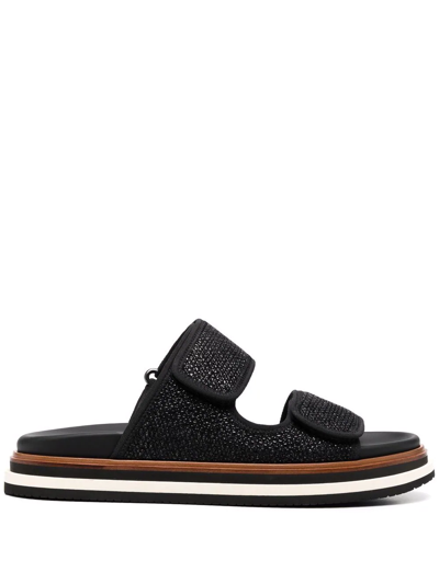 Hogan Touch-strap Flat Sandals In Schwarz