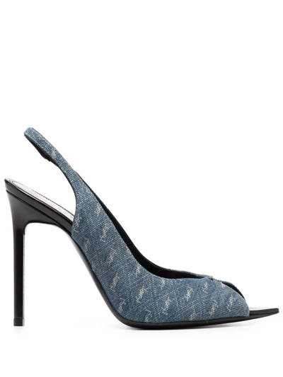 Saint Laurent Ysl Logo-print Heeled Pumps In Blau