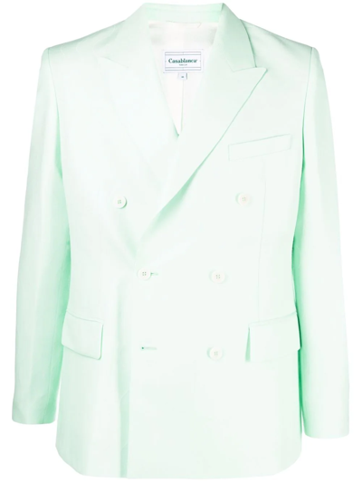 Casablanca Double-breasted Tailored Blazer In Mint Memphis Pinstri