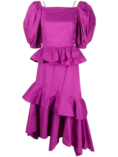 Ulla Johnson Marie Open-back Asymmetric Ruffled Tiered Cotton-poplin Midi Dress In Purple