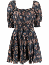Ulla Johnson Juniper Gathered Floral-print Cotton-blend Voile Mini Dress In Twilight