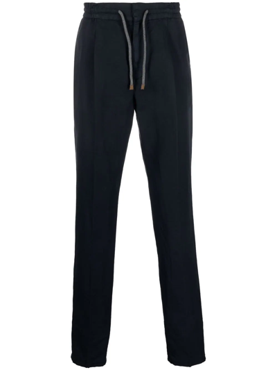 Brunello Cucinelli Ribbed Cuffs Cotton Blend Sweatpants In Blue
