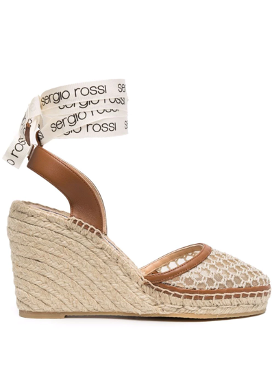 Sergio Rossi Lace-up Wedge Sandals In  Beige