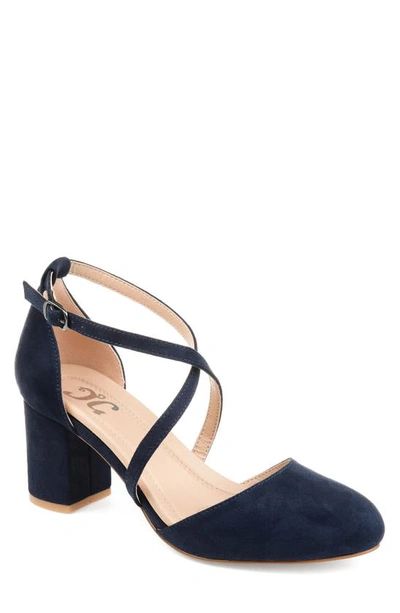 Journee Collection Foster Womens Round Toe Ankle Strap Slingback Heels In Blue