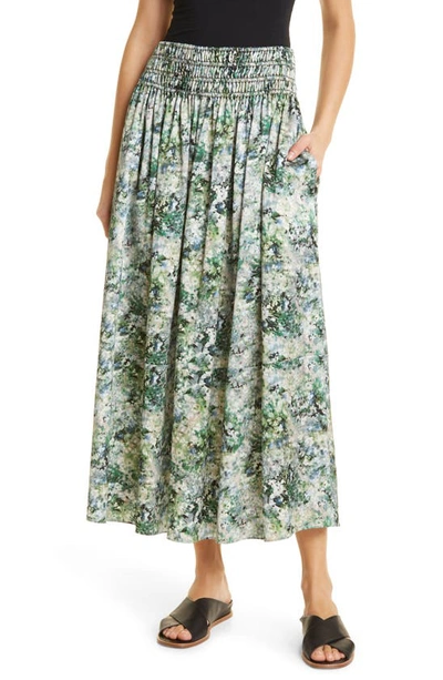 Vince Printed Floral Smocked Skirt In Multi In Green