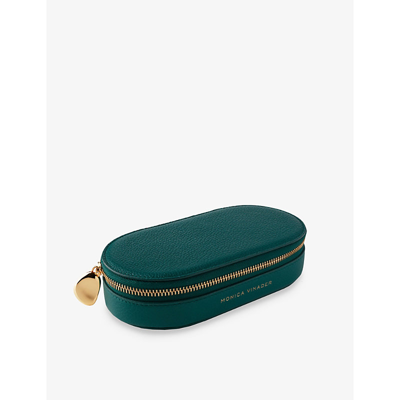 Monica Vinader Monogram Oval Leather Jewellery Box In Green