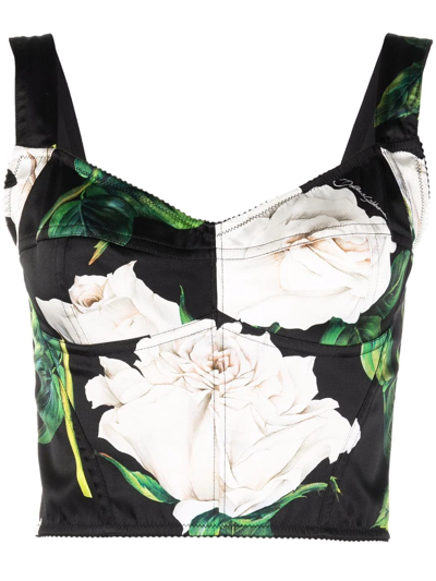 Dolce & Gabbana Floral-print Silk Vest Top In Black