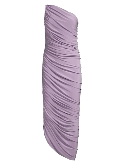 Norma Kamali Diana Ruched One-shoulder Gown In Powder Purple