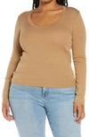 Vince Scoop-neck Long-sleeve Pima Tee In Almond