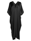 Josie Natori Natori Key Essentials Embellished Cocoon Silk Caftan Dress In Black