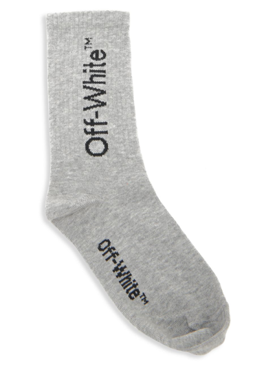 Off-white Kids' Logo Cotton Blend Rib Knit Socks In Grey Black
