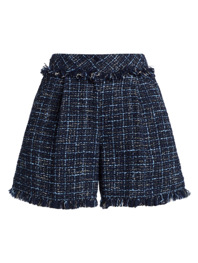 Jason Wu Collection Fringe-trim Boucle Tweed Shorts In Navy/celeste ...