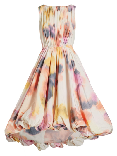 Jason Wu Collection Iris Warp-print High-low Balloon Midi Dress In White Multi