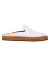 Vince Canella Woven Leather Flat Mules In White