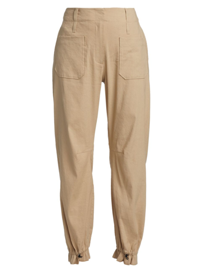 Deveaux Raegan Drawcord Ankle-cuff Trousers In Beige