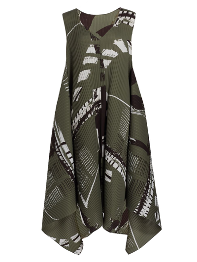 Issey Miyake Doro Pleated Woven Midi Dress In Green