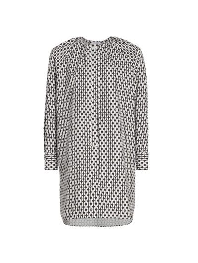 Max Mara Nievo Geometric Print Long Sleeve Cotton Tunic Dress In White