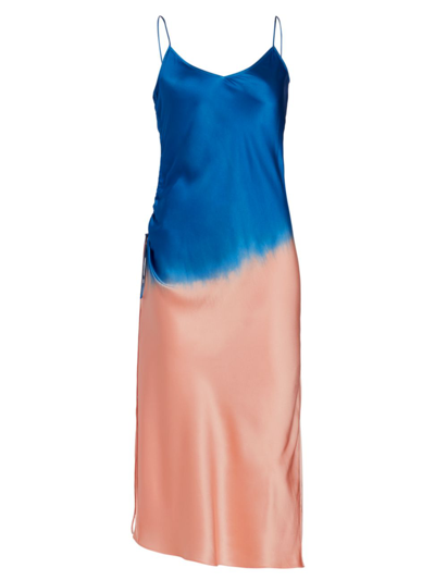 Alejandra Alonso Rojas Sleeveless Colorblocked Silk Midi-dress In Blue/orange