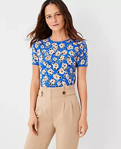 Ann Taylor Petite Floral Sweater Tee In Dazzling Blue