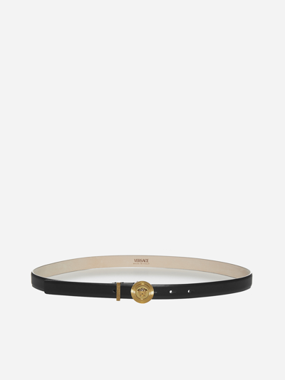 Versace Palazzo Dia Belt With Crystal-encrusted Medusa Buckle In Black