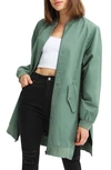 Belle & Bloom Chasing You Long Bomber Jacket In Military