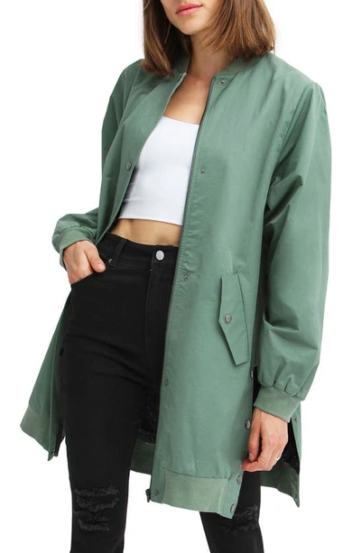 Belle & Bloom Chasing You Long Bomber Jacket In Military