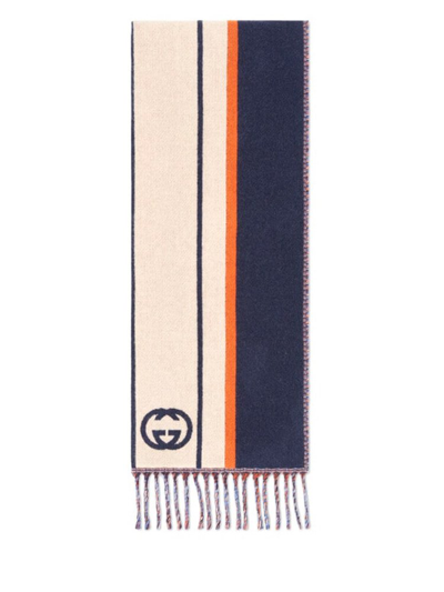 Gucci Interlocking G Striped Wool Scarf In Multicolor