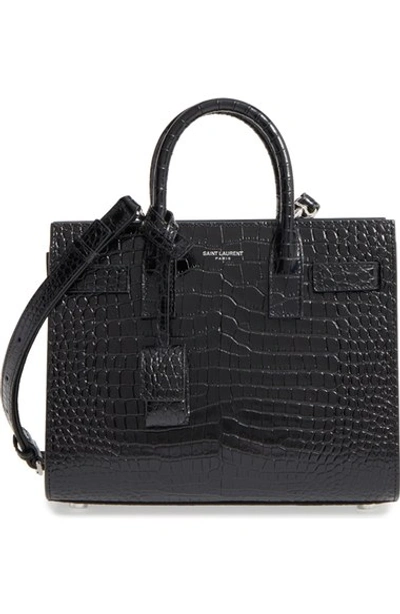 Saint Laurent Baby Sac De Jour Croc Embossed Calfskin Leather Tote - Black