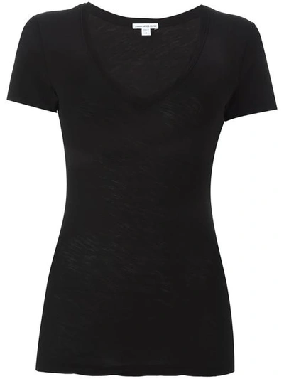 James Perse Casual V Neck Tee With Reverse Binding In Black