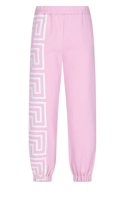 Versace Logo条纹运动裤 In Pink