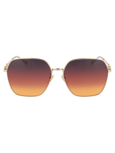 Gucci Eyewear X Doraemon Hexagonal Frame Sunglasses In 004 Gold Gold Brown
